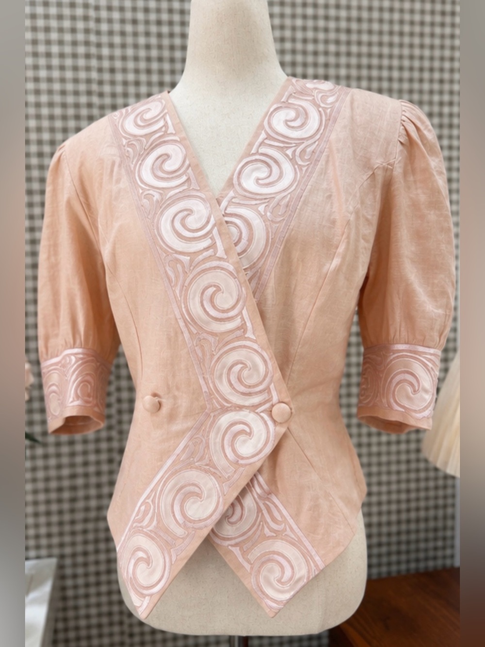 Vintage Cloak of Many Colors Pink Linen Wrap Blouse Size 6